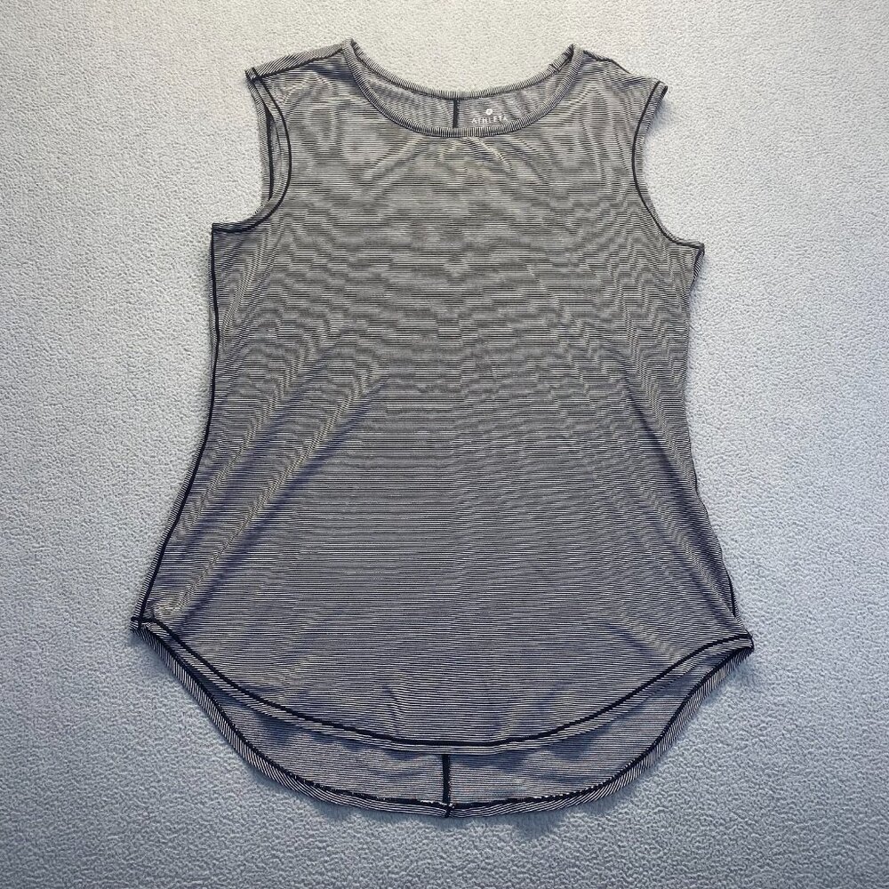 Athleta Womens Shanti Micro Stripe Tank Top Large S Tencel Black White Workout - Picture 7 of 9